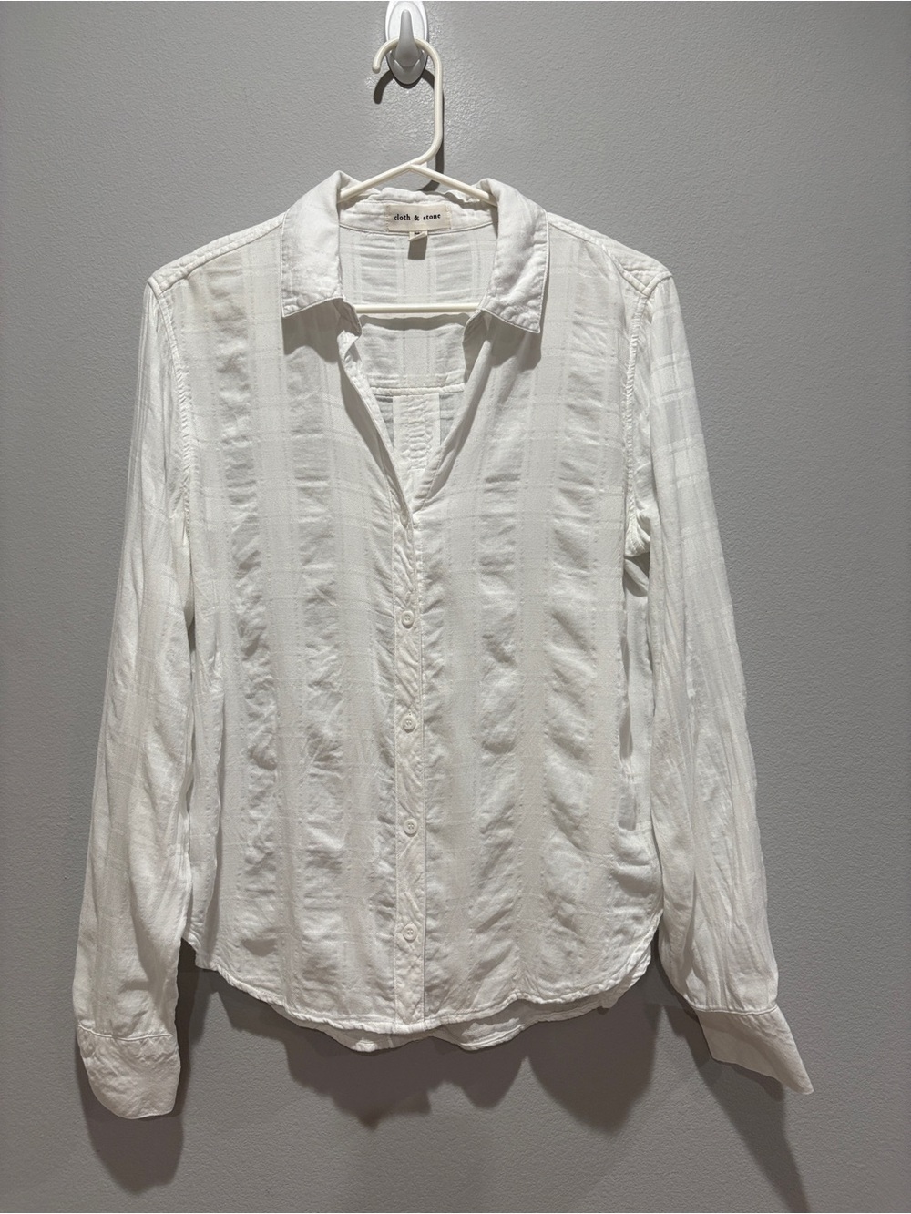 cloth & stone White Windowpane Button-Up Shirt Size M